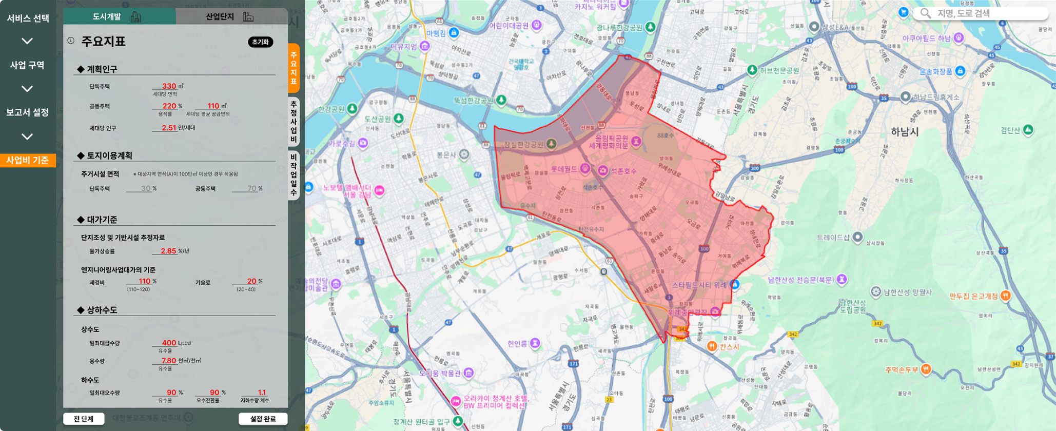 사업비 및 작업일수 기준 시각화